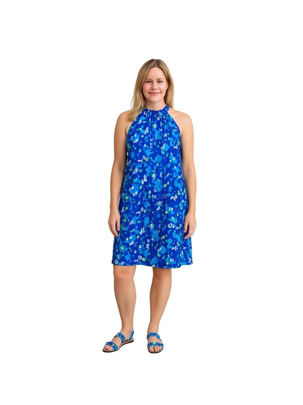 Ellen Tracy Blue Halter Dress Sz Medium
